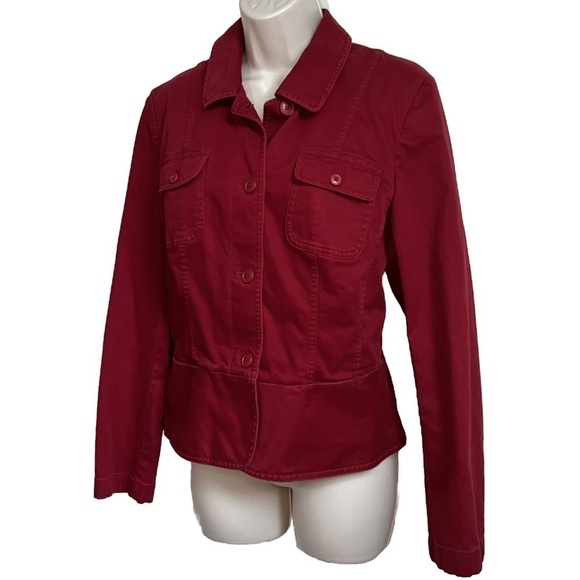 Talbots Red Stretch Single Breasted Button Short Jacket Shacket Red Size 10 - Picture 2 of 8